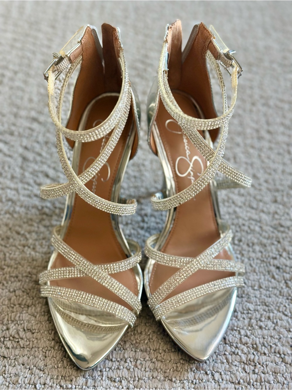 Jessica Simpson Silver Crystal Strappy High Heels